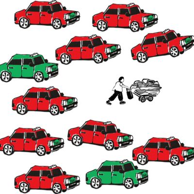 A2 Red taxi for tea towel  Thumbnail